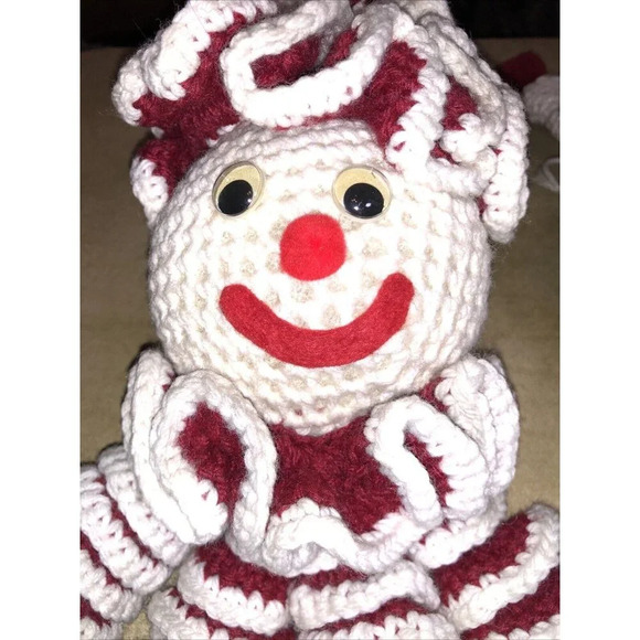 2 Vtg Clown Crochet Dolls Yarn Handmade Mississippi State Football MCM 80s Fan - Picture 8 of 12